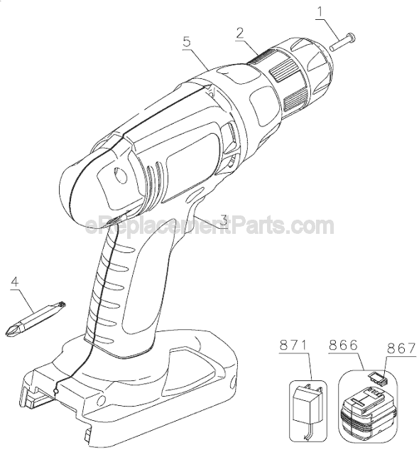 Page A Diagram and Parts List for PSO1800 Type 2 Black and Decker Cordless Drill
